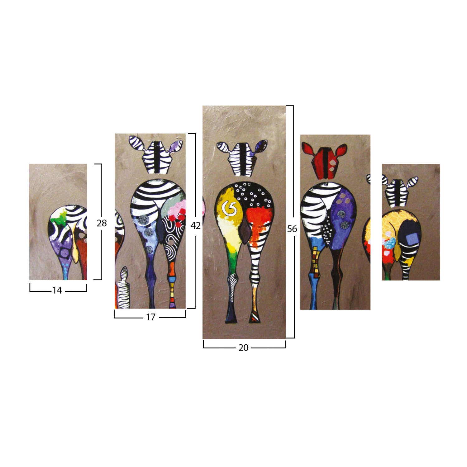 pinakas-pentaptycho-mdf-colorful-zebras-1